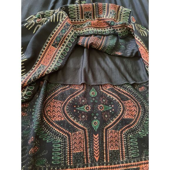 Lapogee Black Boho Maxi Dress L Ethnic Print 100% Rayon Made in India Pockets - Picture 6 of 8